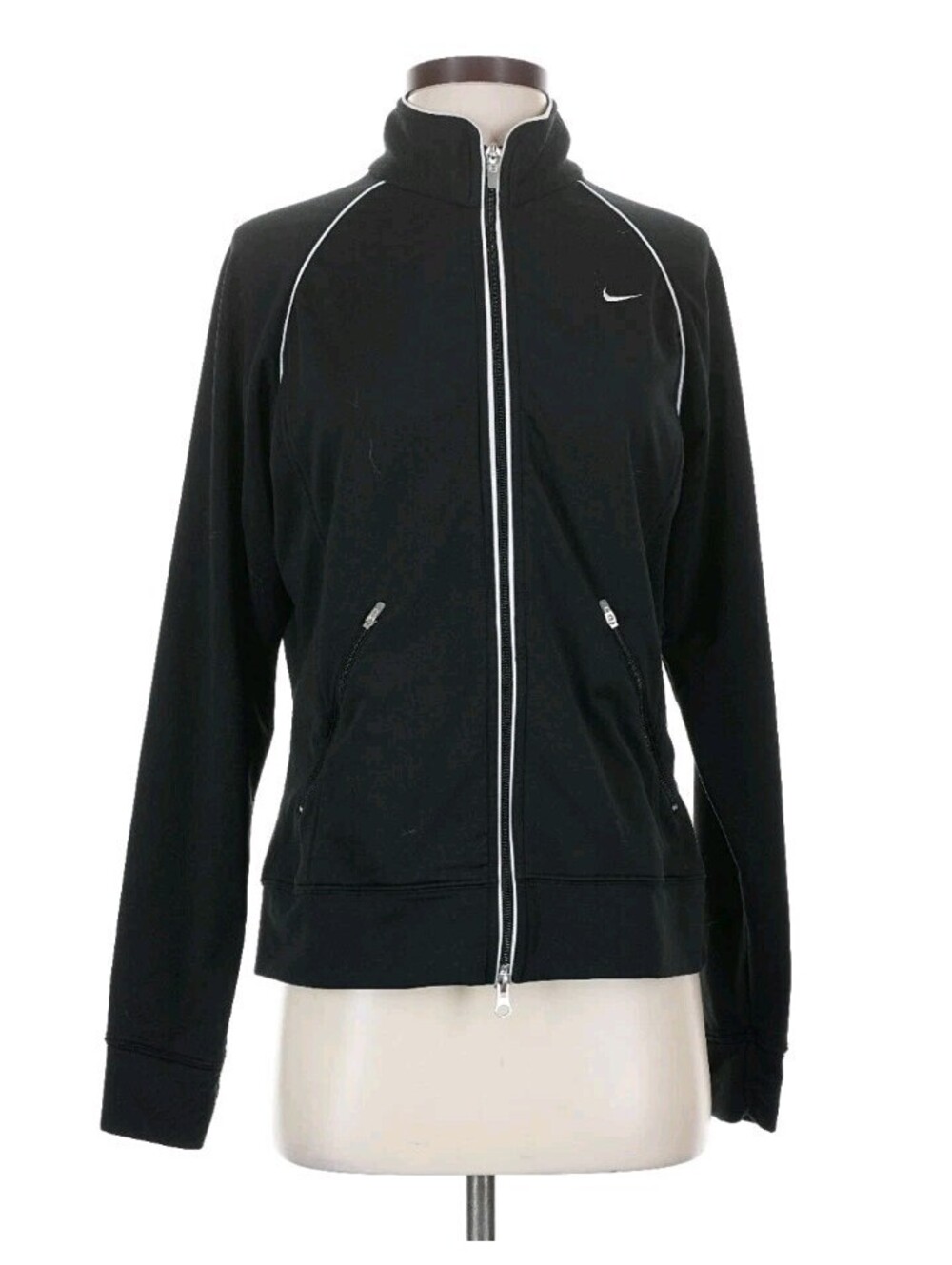 Nike Women's Size Medium Full Zip Black w/ White Track Jacket Zip Pockets